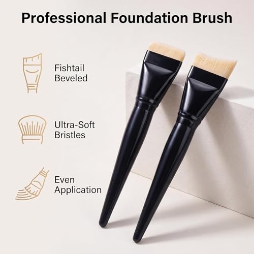 SEINGTOOM 2PCS Foundation Brush Set - Flat & Fishtail Makeup Brushes