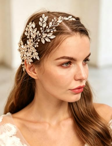 Golden Rhinestone Flower Hair Comb for Wedding Bridal Hair Accessory