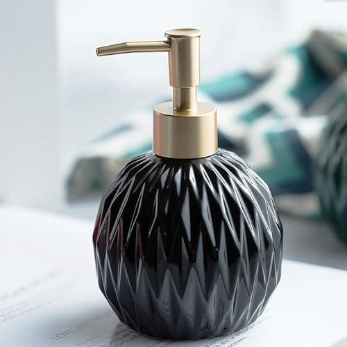 Black Ceramic Gold Soap Dispenser for Bathroom & Kitchen - 400ml