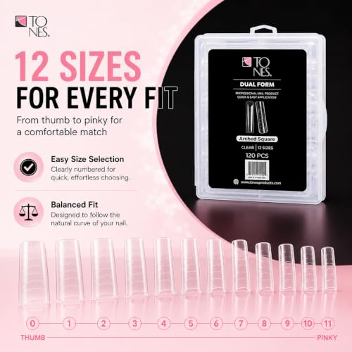 TONES Arched Square Dual Form Nail Extension Molds - 120 PCS Reusable Gel Tips
