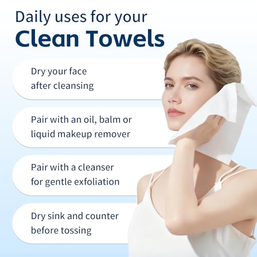 Chlitina Towels XL, 100% Biobased Face Towel, Disposable Face Towelette, Thick Face Towel for Sensitive Skin, Makeup Remover Dry Wipes, Ultra Soft, Gentle Facial Cleansing Cloths1 Pack, 50 Ct