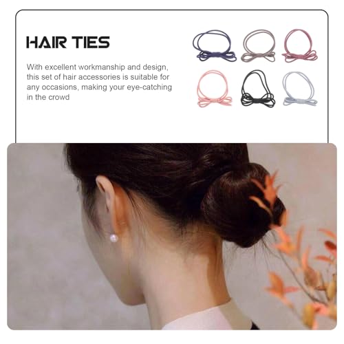 FRCOLOR Double-Layer Bowknot Elastic Hair Ties - 6-Pack Mixed Colors