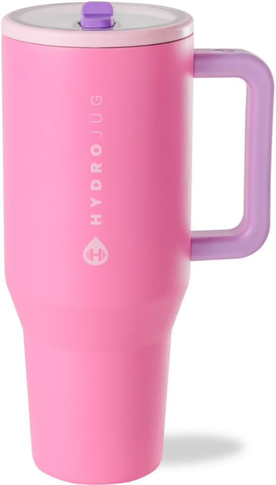 HydroJug 32 oz Insulated Water Bottle - Leak Resistant with Handle & Flip Straw | Pink Sand