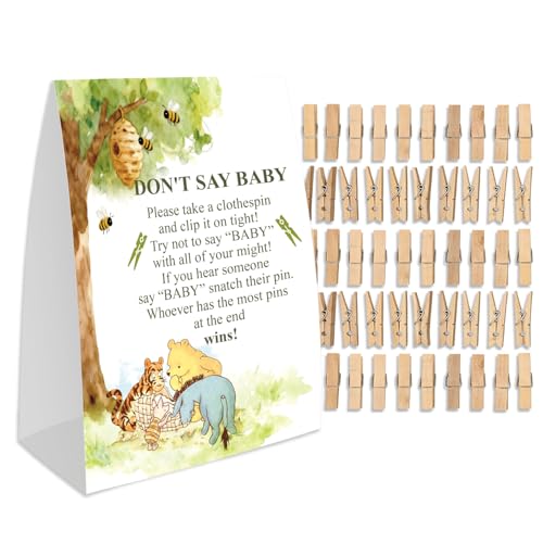 Winnie the Pooh Baby Shower Clothespin Game with 50 Mini Clips