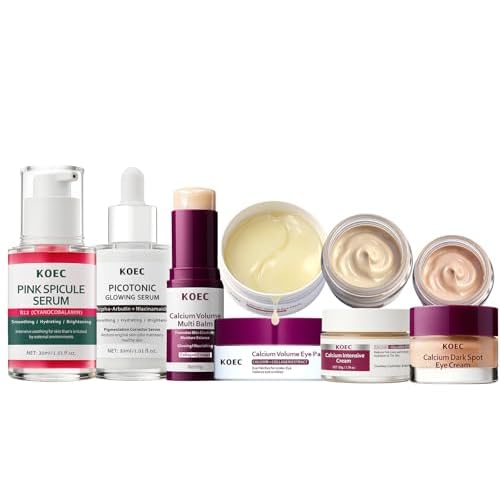 Calcium Daily Skincare Bundle with Calcium Volume Multi Balm Stick, Cream, Serum & Eye Patches for Hydrating, Firming,Smoothing,Collagen Boost & Pore Skin Care,Gift & Travel Essentials for Women Girl