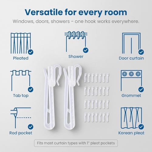 40PCS Adjustable Pinch Pleat Curtain Hooks – Plastic Clips for Drapes