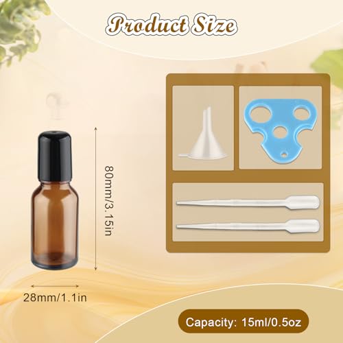 12-Pack 30ml Amber Glass Essential Oil Roller Bottles with Stainless Steel Balls