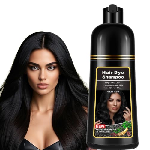 3-in-1 Herbal Black Hair Dye Shampoo for Gray Hair Coverage, 14 fl oz