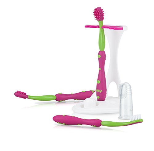 Nuby 4-Stage Baby Oral Care Set System Pink & Green - Teething & Gums