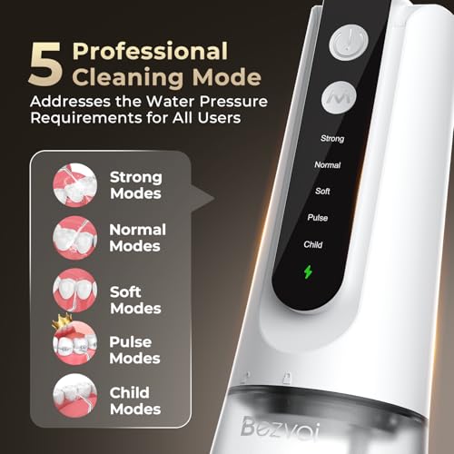 Bezvoi Milky White Water Flosser - 5 Modes, 40-Day Battery Life, Cordless Dental Irrigator for Sensitive Gums