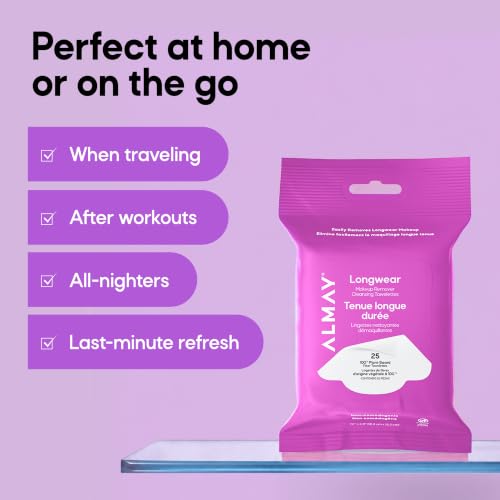 Almay Longwear Makeup Remover Wipes - Hypoallergenic & Fragrance-Free (Pack of 2)