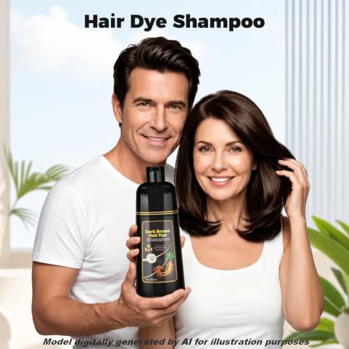 JUANCHI 3-in-1 Dark Brown Hair Dye Shampoo for Gray Coverage - 500ml