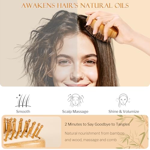 STYLEMATE Bamboo Hair Brush - Portable S-Shape Design for All Hair Types