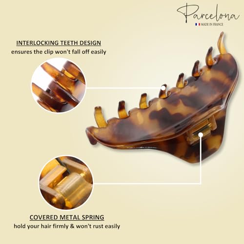 Parcelona French Boss Hair Clips: 3.5 inch Narrow Tortoise Shell Set of 2