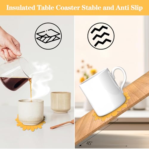 Yellow Sunflower Coasters Set of 6 - Anti-Slip & Heat-Insulating