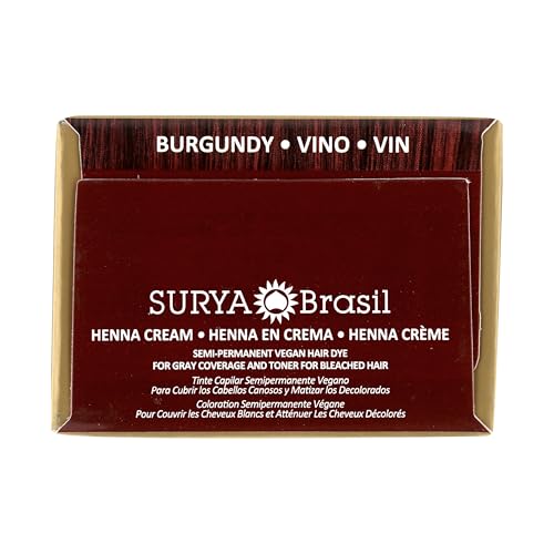 Surya Brasil Henna Hair Color Cream - Burgundy, Vegan & Cruelty-Free, 2.37 oz