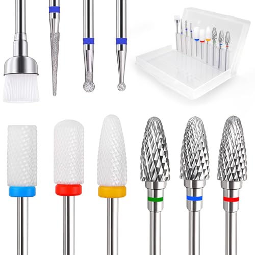 Fantexy 10-Piece Ceramic Nail Drill Bits Set - 3/32 Inch