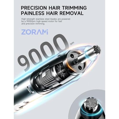 ZORAMI Rechargeable Ear and Nose Hair Trimmer - 2026 Professional Painless Eyebrow & Facial Hair Trimmer for Men Women, Powerful Motor and Dual-Edge Blades for Smoother Cutting Black
