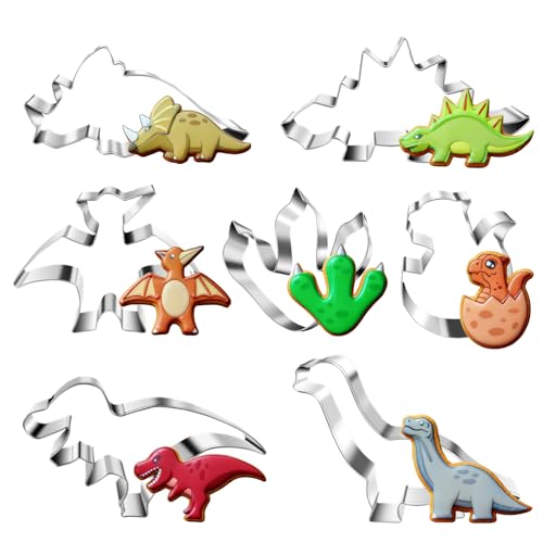 Dinosaur Cookie Cutters Set - 7 Stainless Steel Shapes for Baking
