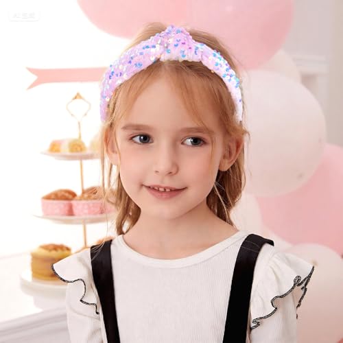 Brimekichio 3-Pack Sequin Knotted Headbands for Girls - Sparkly Hair Accessor