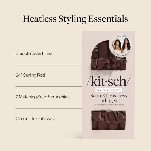 Kitsch Satin Heatless Curling Set - Chocolate Overnight Hair Rollers, Model 04 Chocolate