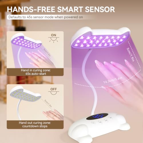 AORAEM White UV Nail Lamp with 5 Timer Modes, 48W Gel Curing Light