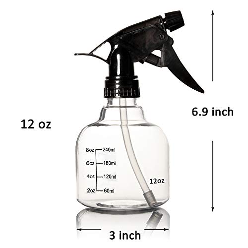 Youngever 12 oz Spray Bottles Pack – 6 Clear & Black Travel-Size Refillable Containers