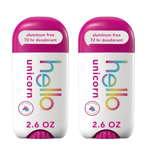 hello Unicorn Aluminum Free Deodorant for Women, Girls, Safe for Kids, Dermatologically tested, Natural Fragrance, 2 Pack