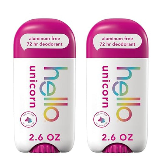 hello Unicorn Aluminum Free Deodorant for Women, Girls, Safe for Kids, Dermatologically tested, Natural Fragrance, 2 Pack