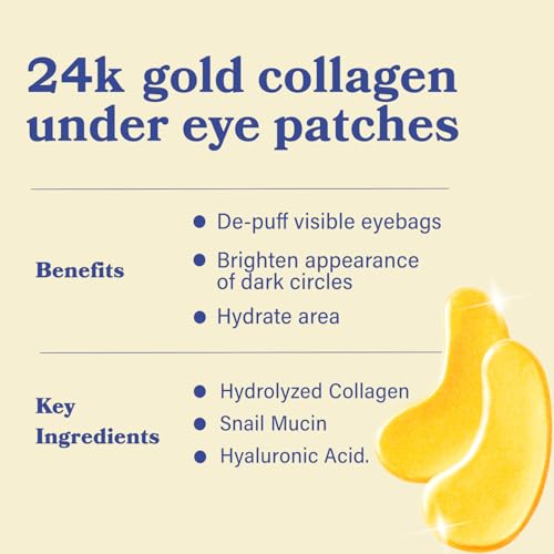 LE GUSHE Gold Under Eye Patches 20 Pairs – Hydrating Collagen & Snail Mucin for Puffy Eyes & Dark Circles
