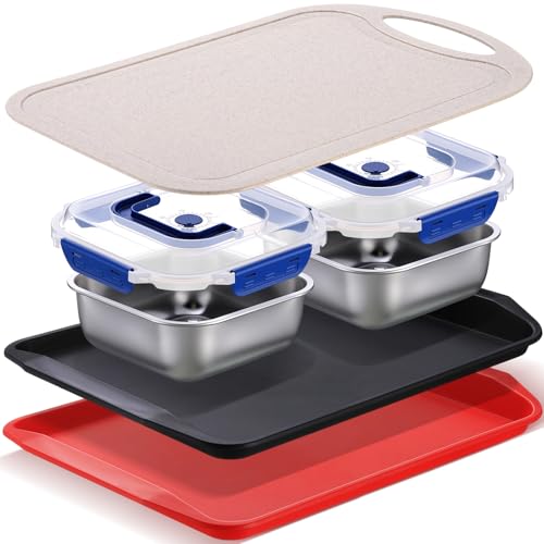 Complete Grill Prep Tray Set with Stainless Steel Containers & Cutting Board