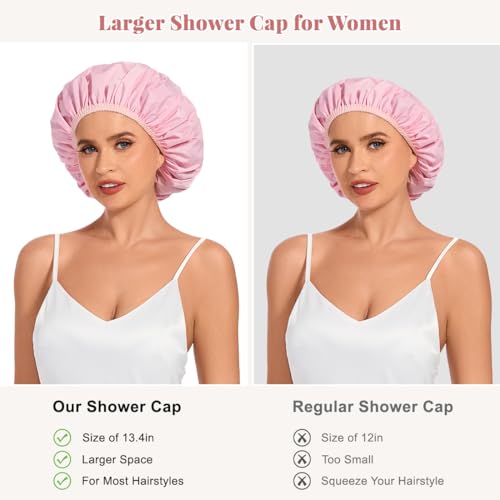Kafteri Waterproof Reusable Shower Cap for Long Hair - Pink
