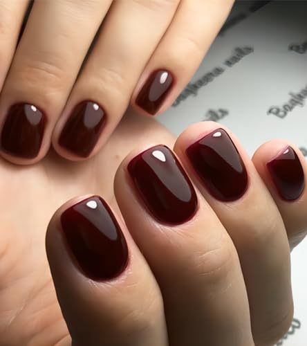 Aegenacess 07-Short Jelly Burgundy Press On Nails - Short Square 24pc Kit