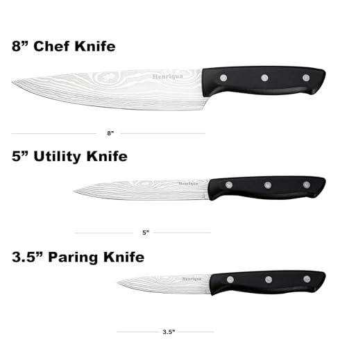 Henriqua 3-Piece Chef Knife Set with Covers - Ultra Sharp Stainless Steel