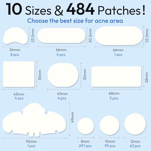 Breiboz Red Large Acne Patches with Tea Tree & Salicylic Acid, 484 Hydrocolloid Bandages for Face & Body