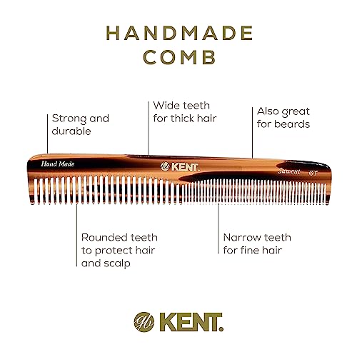Kent 6T Tortoiseshell 2 Pack Fine & Wide Tooth Handmade Hair & Beard Comb