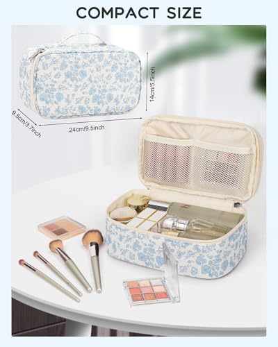 Relavel Travel Makeup Bag - Double Layer Compact Cosmetic Organizer