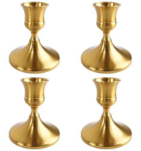 4PCS Gold Brass Taper Candle Holders Set for Home Decor