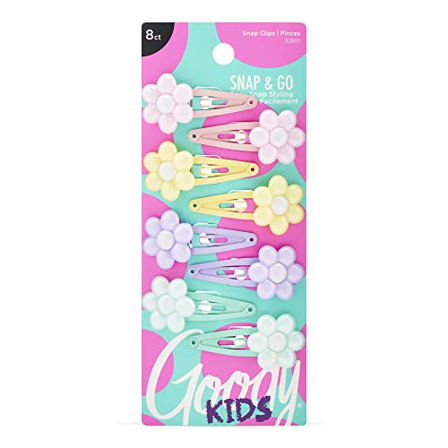 GOODY Kids Mini Epoxy Contour Snap Clips with Daisy Charm - Pack of 8 Hair Accessories for Girls & Women
