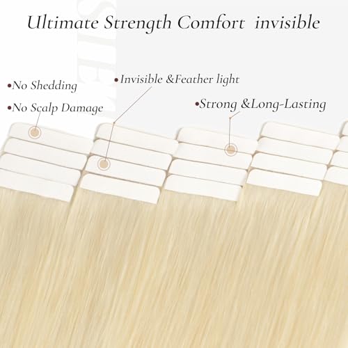 14 Inch Platinum Blonde Tape-In Hair Extensions - 20pcs Remy Human Hair