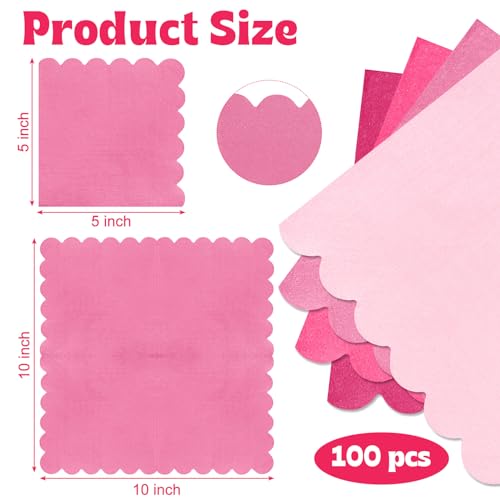 Zhanmai 100 Pack Pink Gradient Scalloped Cocktail Napkins
