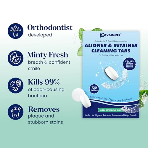 Movemints Aligner & Retainer Cleaning Tablets - 120 Count Mint Tablets