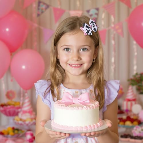 Cow Print Hair Bows Clips - 2 Pack Pink Grosgrain for Girls