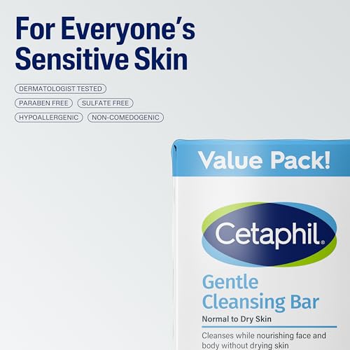 Cetaphil Gentle Cleansing Bar Soap - Unscented, 4.5oz (Pack of 6) for Sensitive Skin