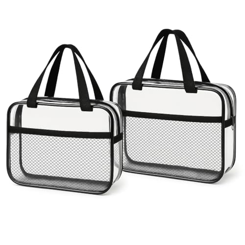 XEWEA 2PCS TSA Approved Clear Travel Toiletry Bags for Men & Women - Middle Size