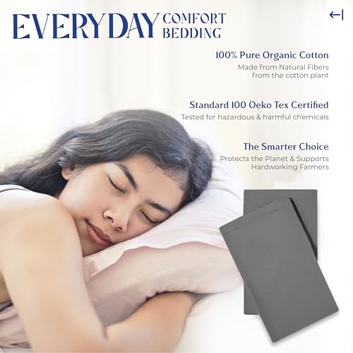 Mayfair Linen Organic Cotton Percale Pillow Cases Set of 2 - Dark Grey