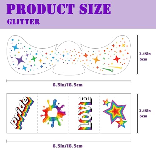 36 Pcs Glitter Pride Face Tattoos - Waterproof Rainbow Stickers