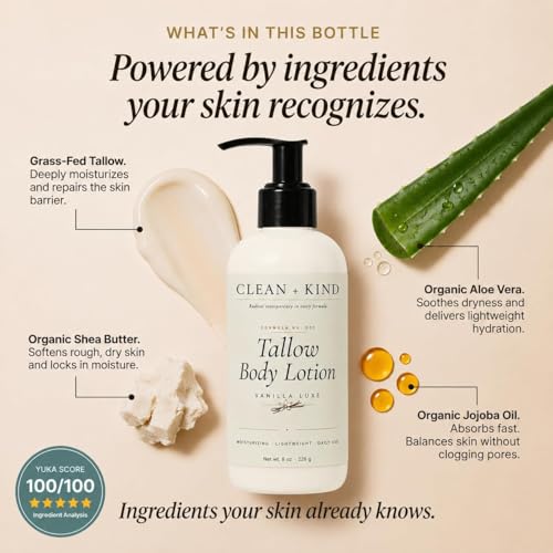 Vanilla Tallow Body Lotion 8 oz - Non-Toxic for Dry Skin