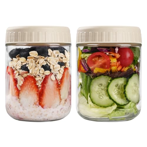 SHOWIN 16oz Glass Overnight Oats Containers with Lids - 2 Pack