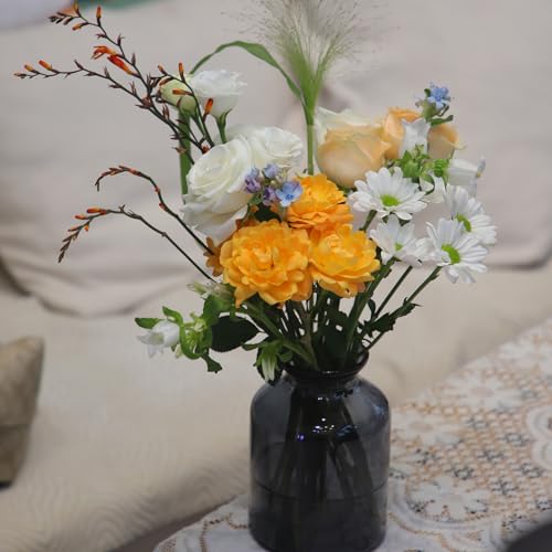 Geometric Faceted Glass Flower Vase - 6" Tall & 4.1" Wide